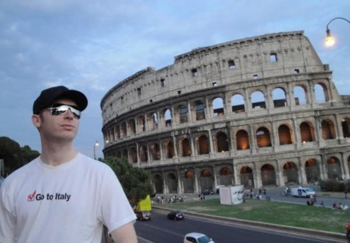The original Go to Italy checkbox shirt photographed at the Colosseum in Rome in 2009
